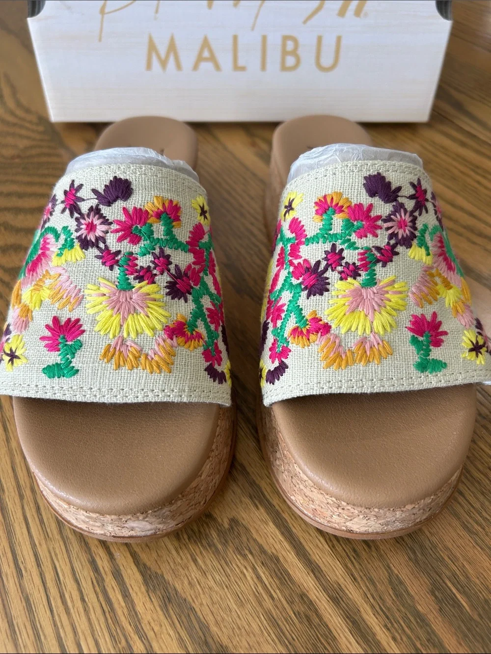Blowfish Malibu Marshlo Wedge Embroidered Floral Platform Slide, size 7, NIB